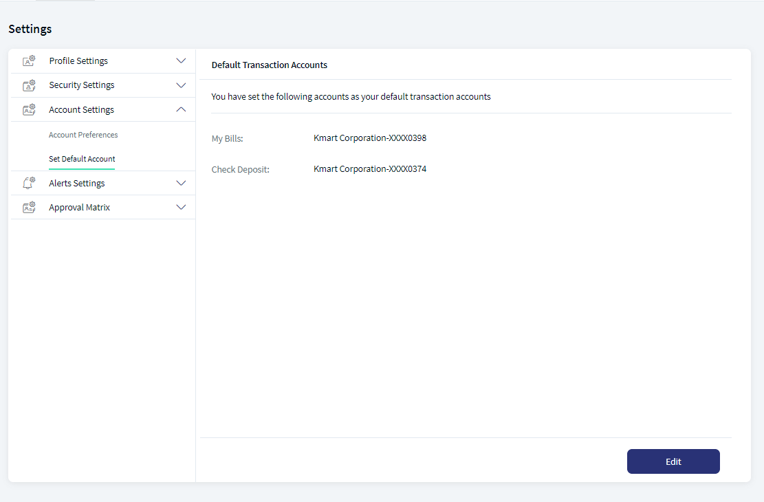 Default Transaction Accounts